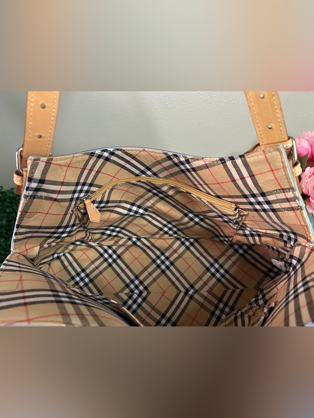 Burberry Blue Label Sky Blue Canvas Shoulder Tote Bag Nova Check Lining - Picture 8 of 13